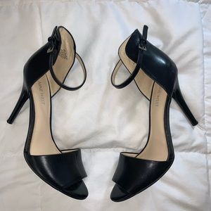 Nine West Black Leather Ankle Strap Heels